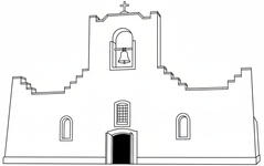 Nuestra Señora de la Concepción del Socorro black line drawing of the mission in Socorro, Texas.